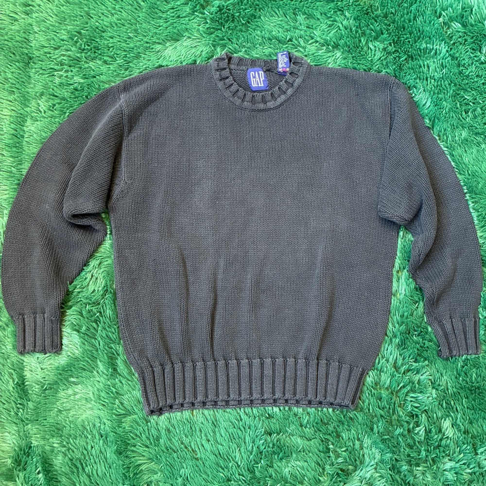Vintage 90s GAP Men’s Large Black Crewneck Pullover Sweater Preppy Dark Academia